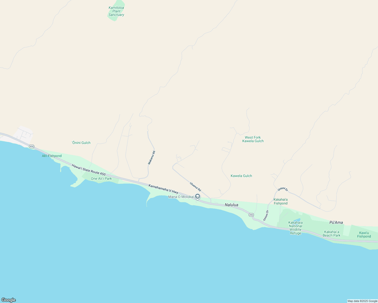 map of restaurants, bars, coffee shops, grocery stores, and more near 441 Uluanui Road in Kaunakakai