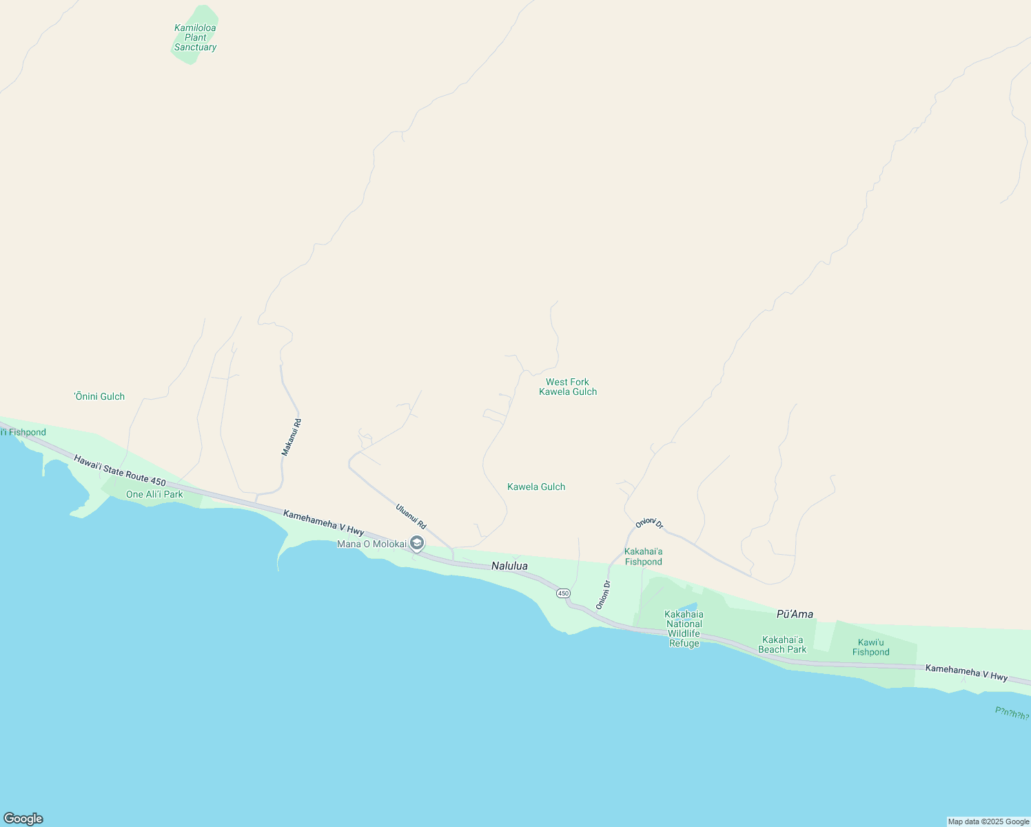 map of restaurants, bars, coffee shops, grocery stores, and more near 380 Ulua Road in Kaunakakai