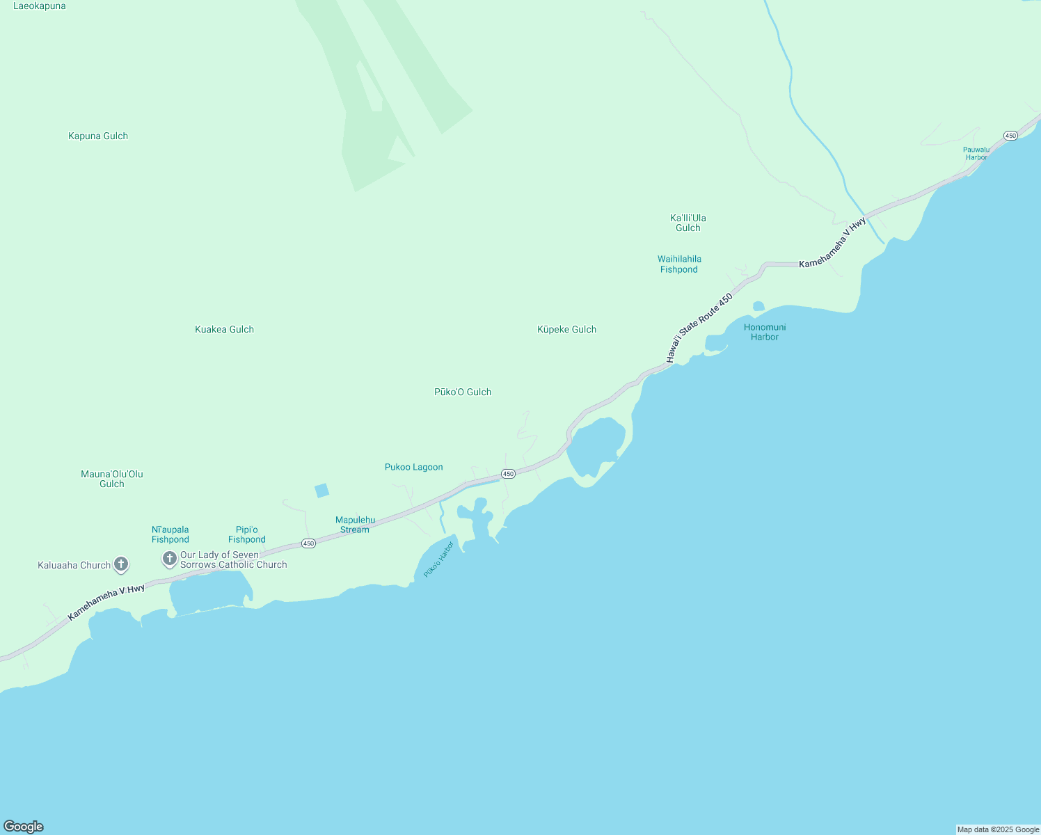 map of restaurants, bars, coffee shops, grocery stores, and more near 8807 Kamehameha V Highway in Kaunakakai