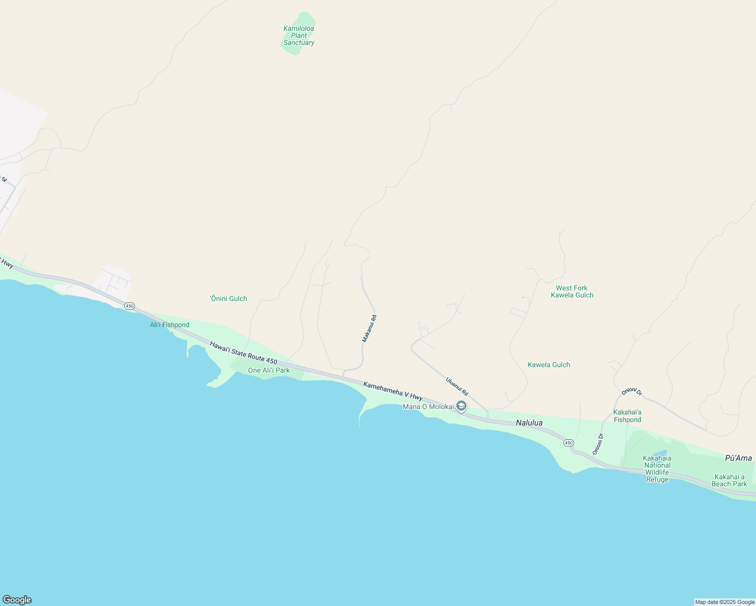 map of restaurants, bars, coffee shops, grocery stores, and more near 238 Makanui Road in Kaunakakai
