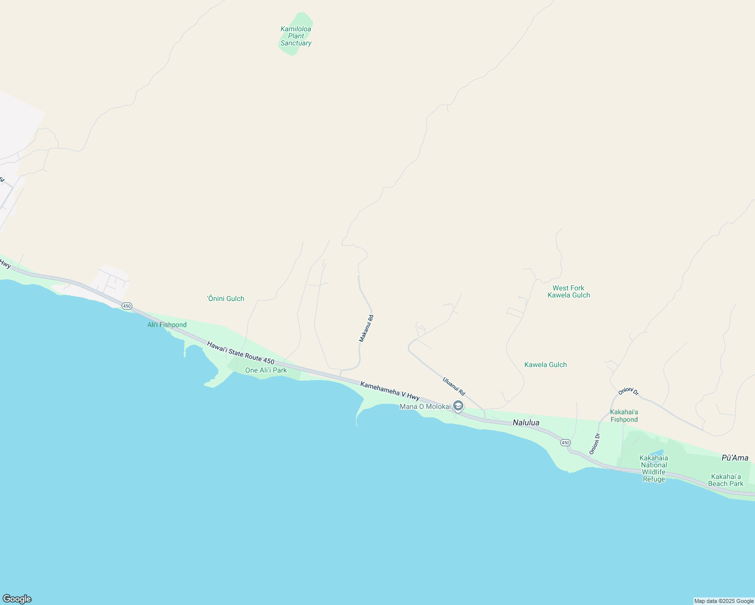 map of restaurants, bars, coffee shops, grocery stores, and more near 238 Makanui Road in Kaunakakai