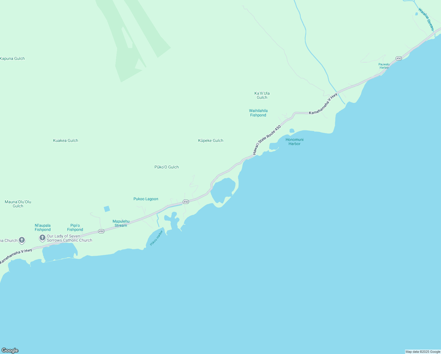map of restaurants, bars, coffee shops, grocery stores, and more near 8936 Kamehameha V Highway in Kaunakakai
