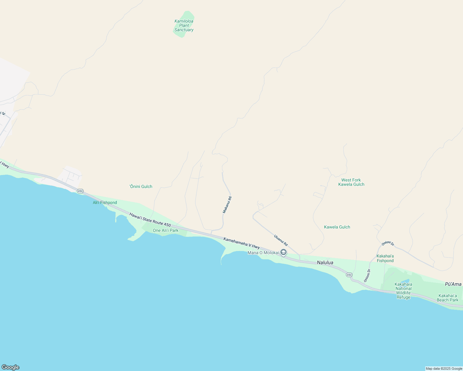 map of restaurants, bars, coffee shops, grocery stores, and more near 278 Makanui Road in Kaunakakai
