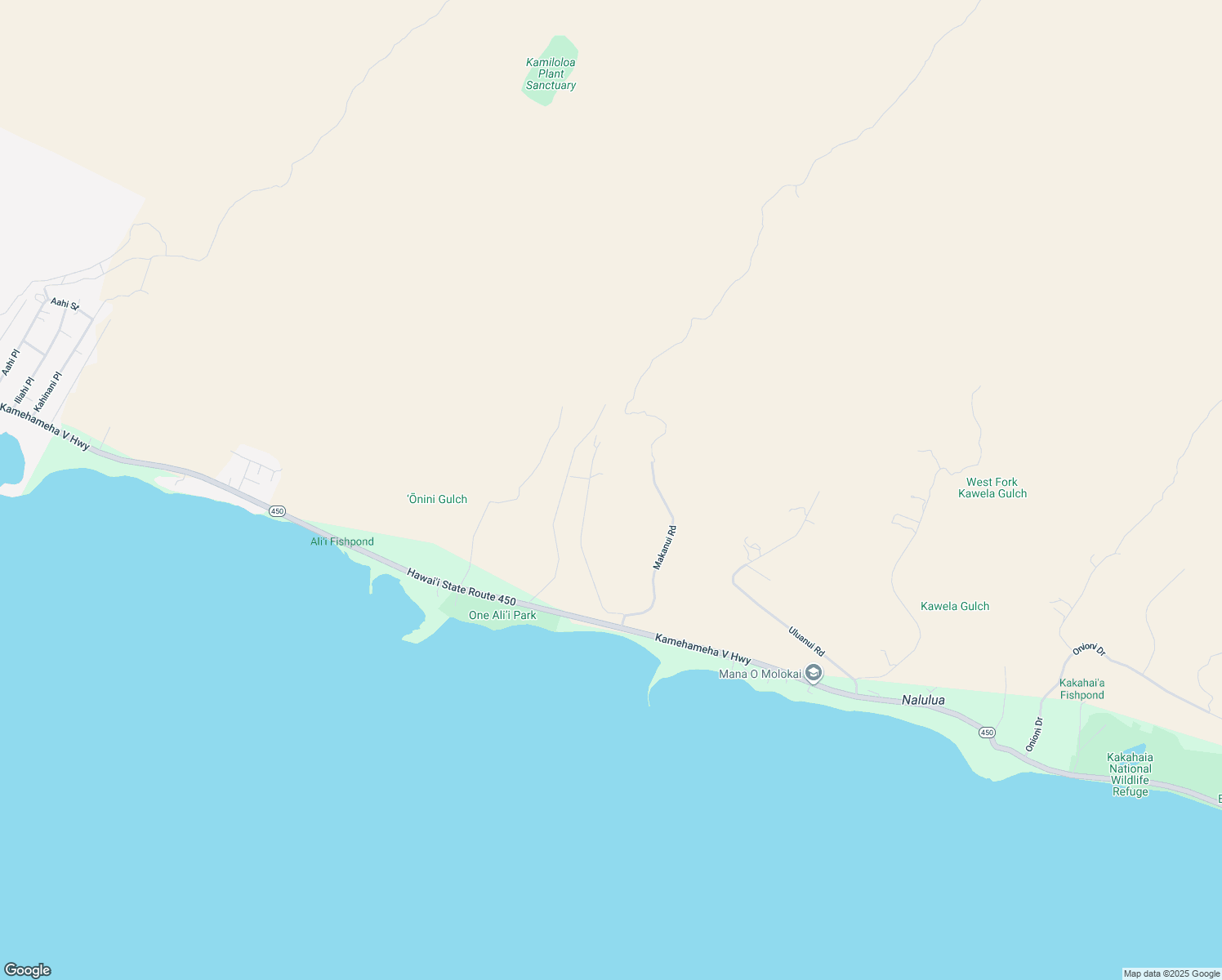 map of restaurants, bars, coffee shops, grocery stores, and more near 274 Makaiki Road in Kaunakakai