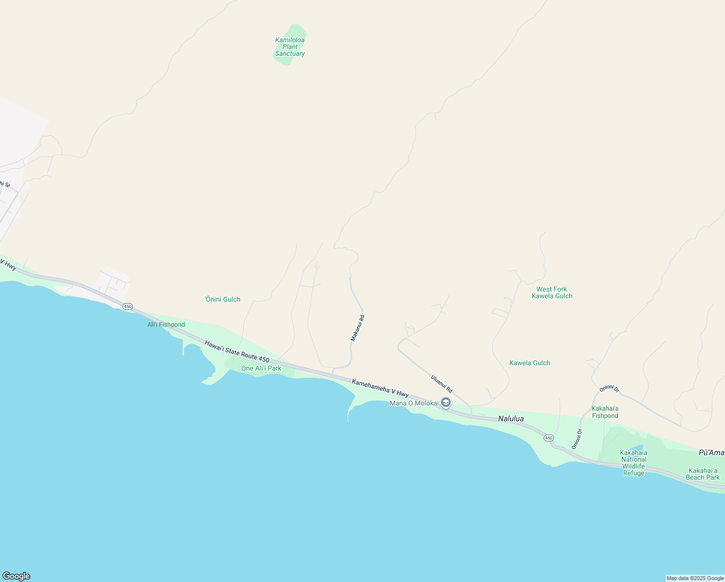 map of restaurants, bars, coffee shops, grocery stores, and more near 296 Makanui Road in Kaunakakai
