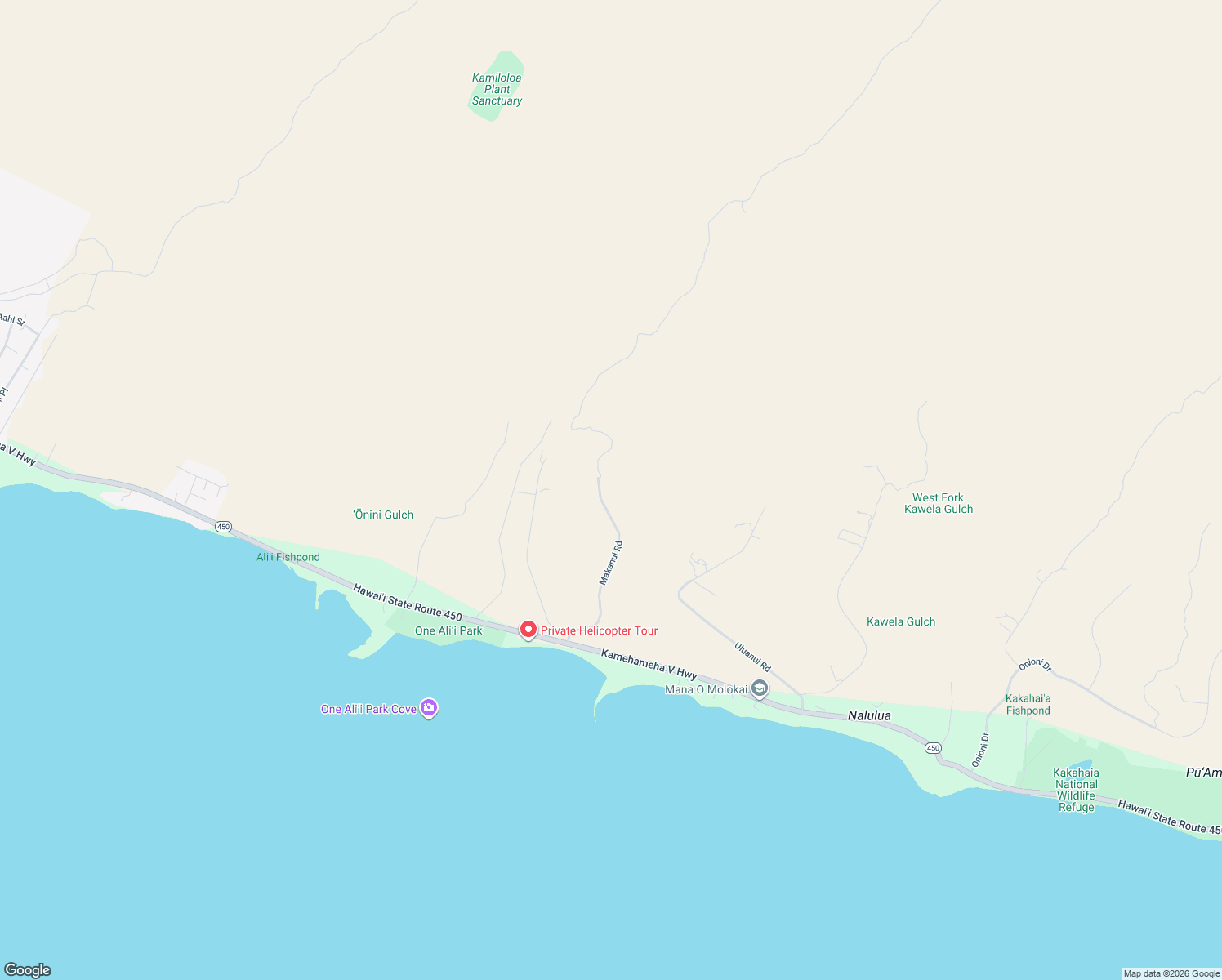 map of restaurants, bars, coffee shops, grocery stores, and more near 310 Makanui Road in Kaunakakai