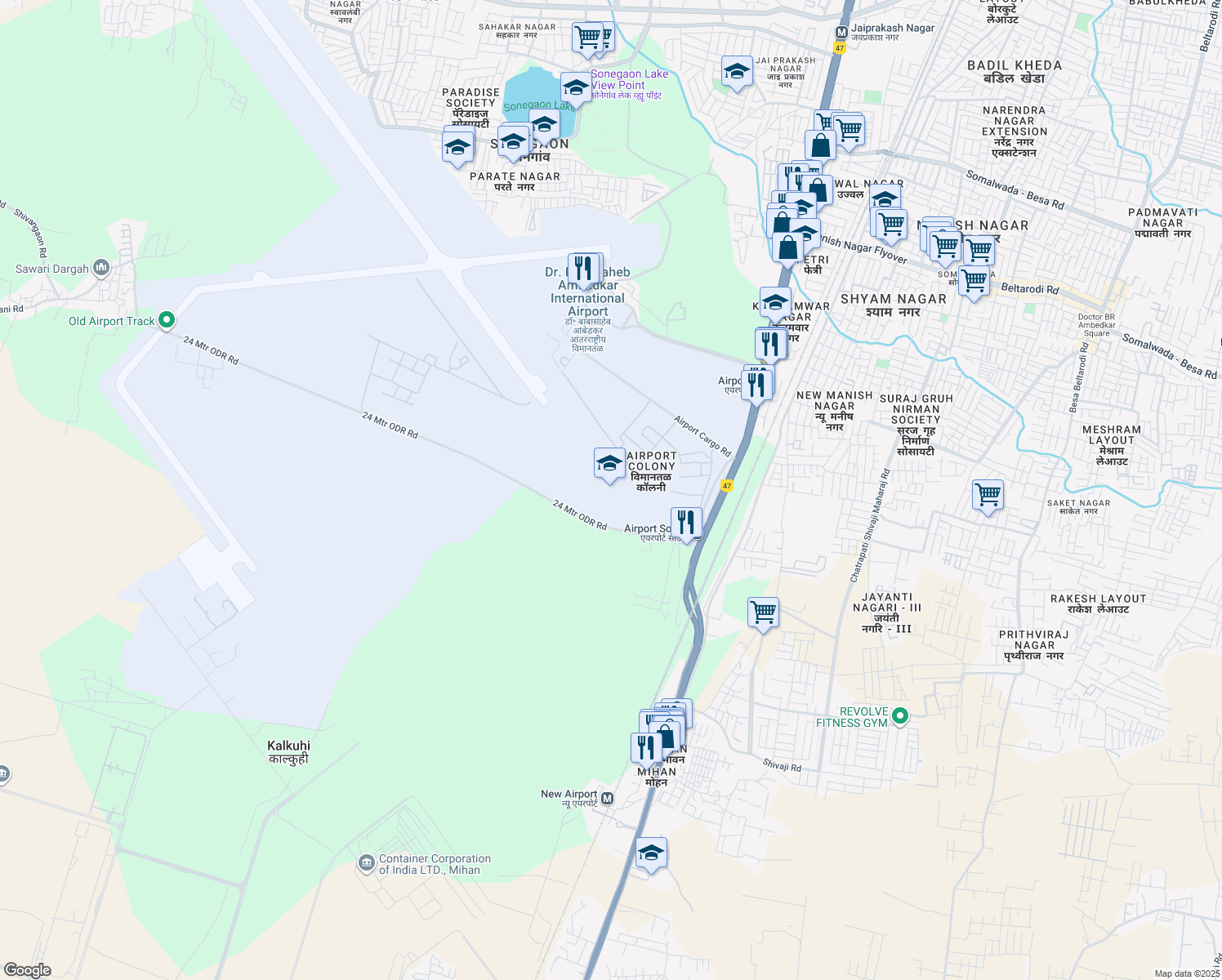 map of restaurants, bars, coffee shops, grocery stores, and more near in Nagpur