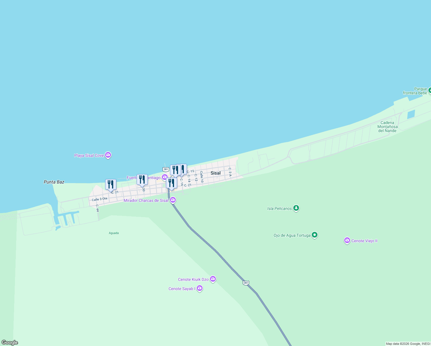 map of restaurants, bars, coffee shops, grocery stores, and more near in Sisal