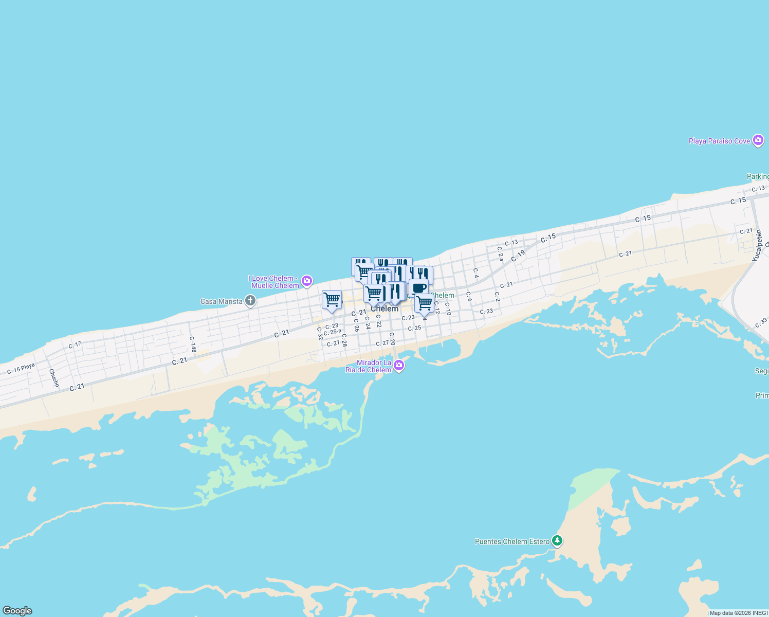 map of restaurants, bars, coffee shops, grocery stores, and more near in Chelem