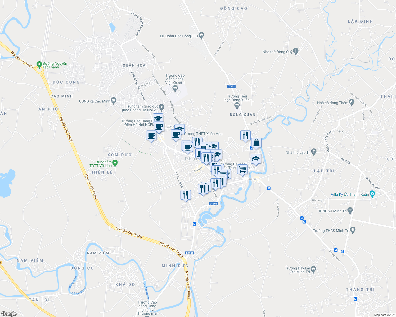 map of restaurants, bars, coffee shops, grocery stores, and more near 42 Đường Nguyễn Văn Linh in Thị xã Phúc Yên