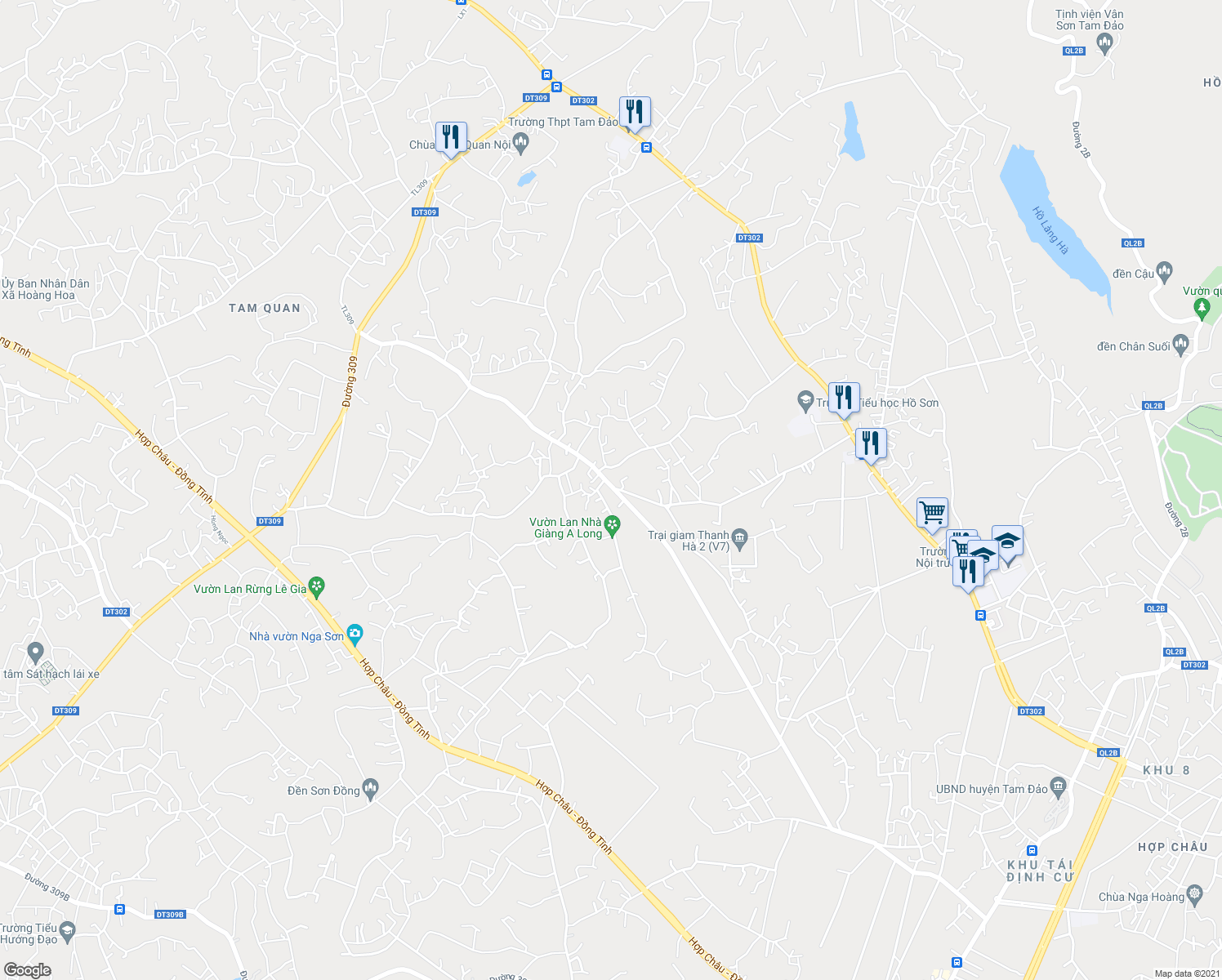 map of restaurants, bars, coffee shops, grocery stores, and more near in Tam Đảo