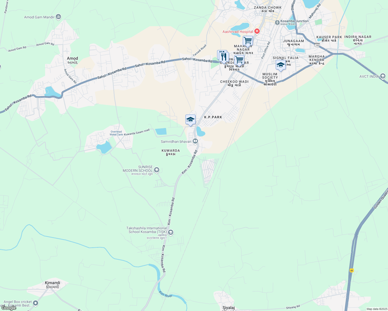 map of restaurants, bars, coffee shops, grocery stores, and more near Balapir Road in Kosamba