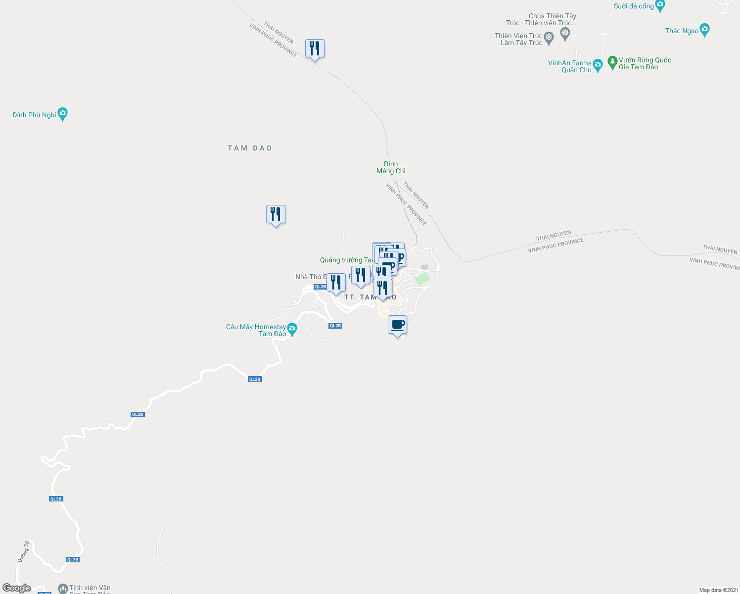 map of restaurants, bars, coffee shops, grocery stores, and more near in Tam Đảo