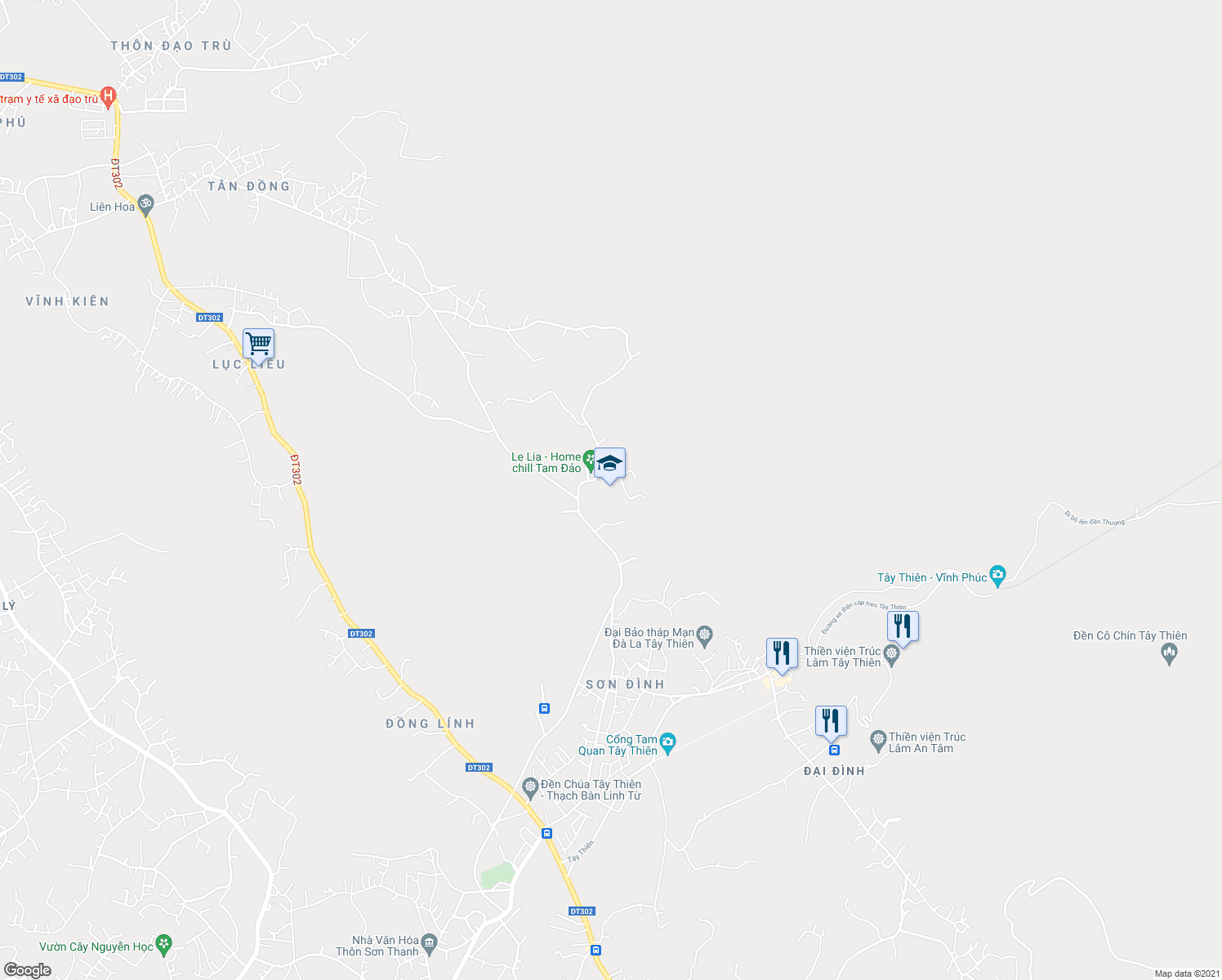 map of restaurants, bars, coffee shops, grocery stores, and more near Unnamed Road in Tam Đảo