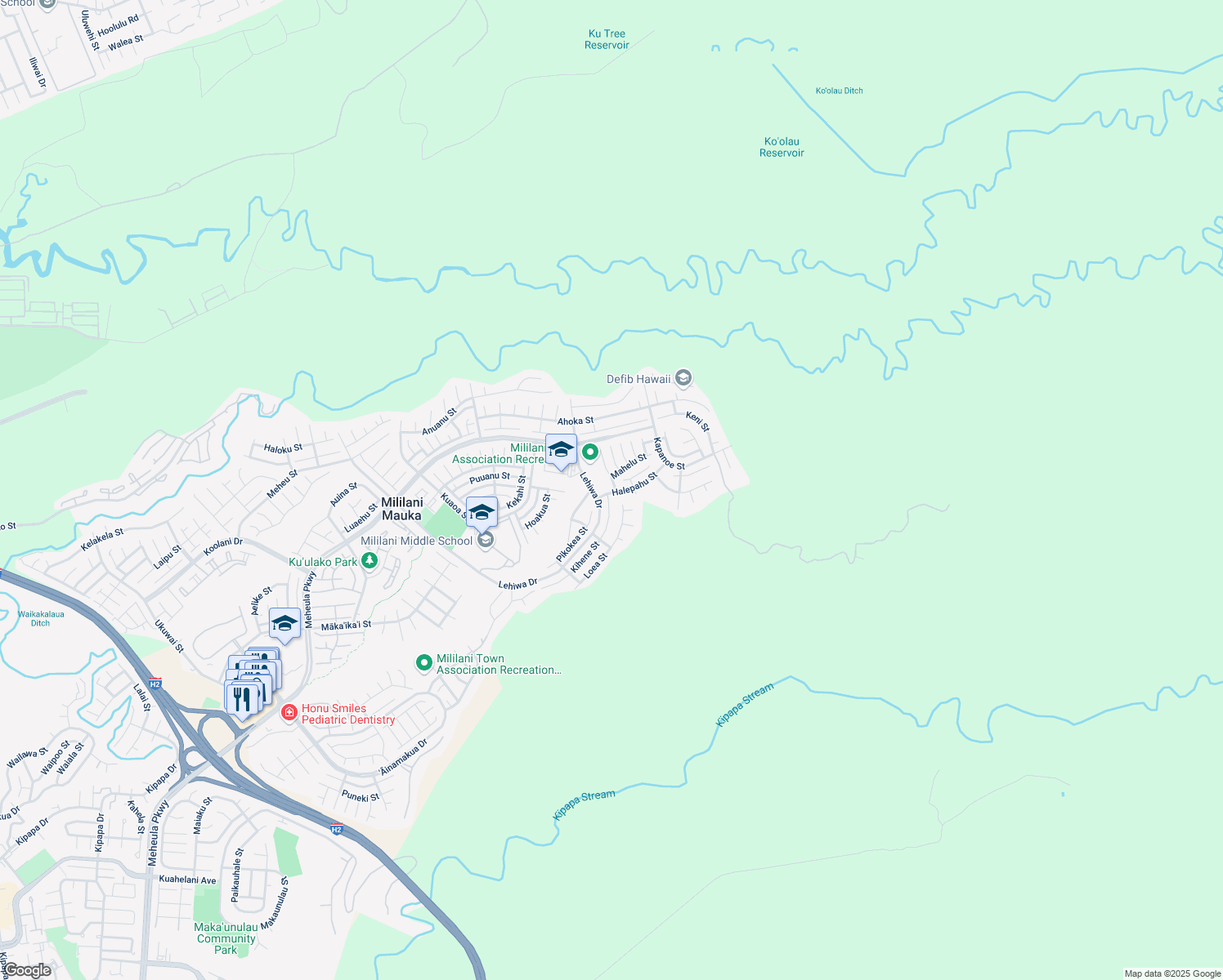 map of restaurants, bars, coffee shops, grocery stores, and more near 95-1002 Aliana St in Mililani