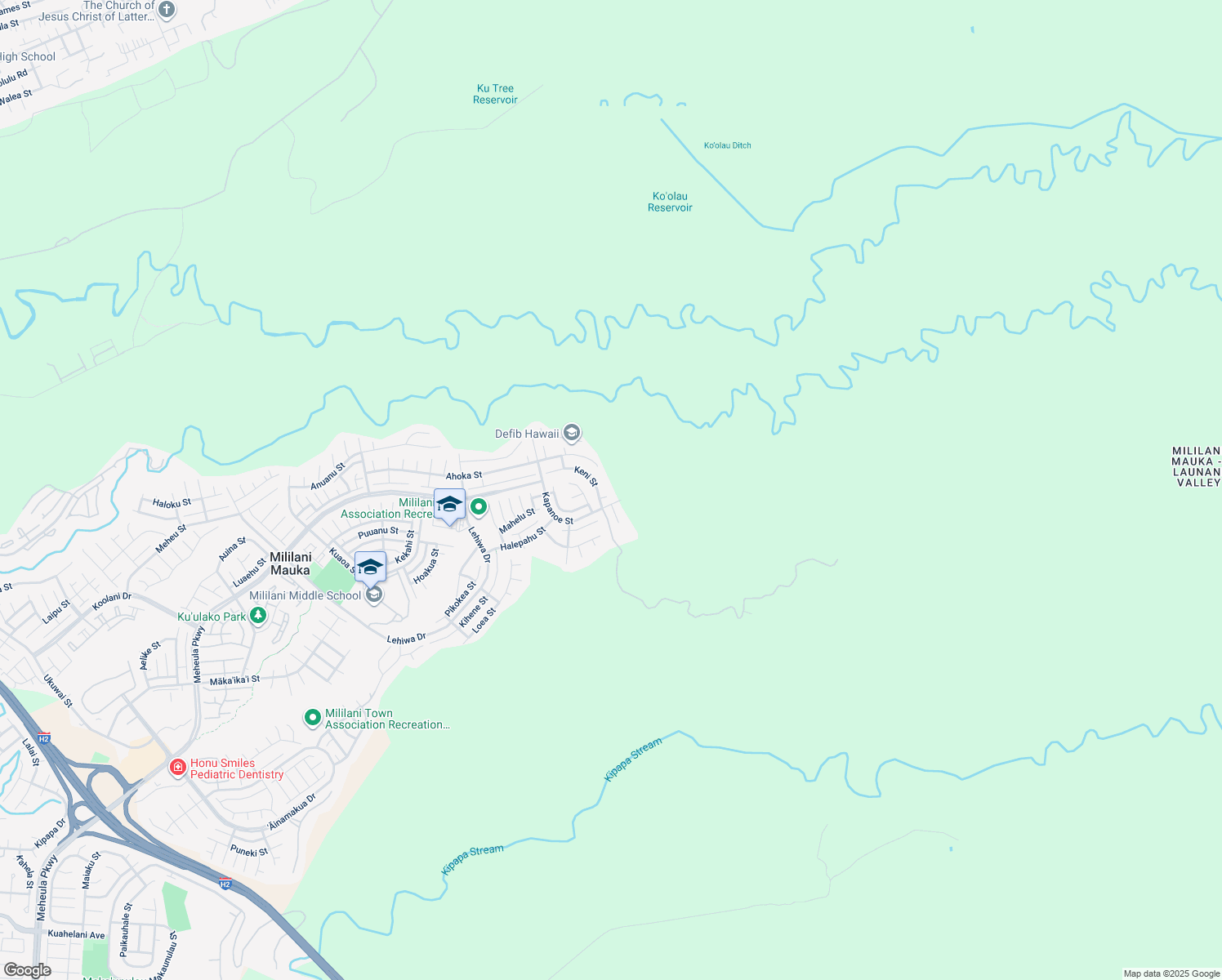 map of restaurants, bars, coffee shops, grocery stores, and more near 95-216 Keni Place in Mililani