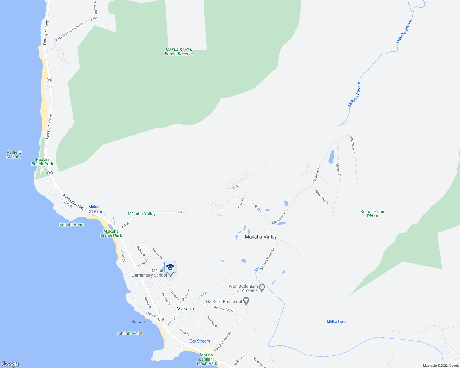 map of restaurants, bars, coffee shops, grocery stores, and more near 84-740 Kili Drive in Waiʻanae