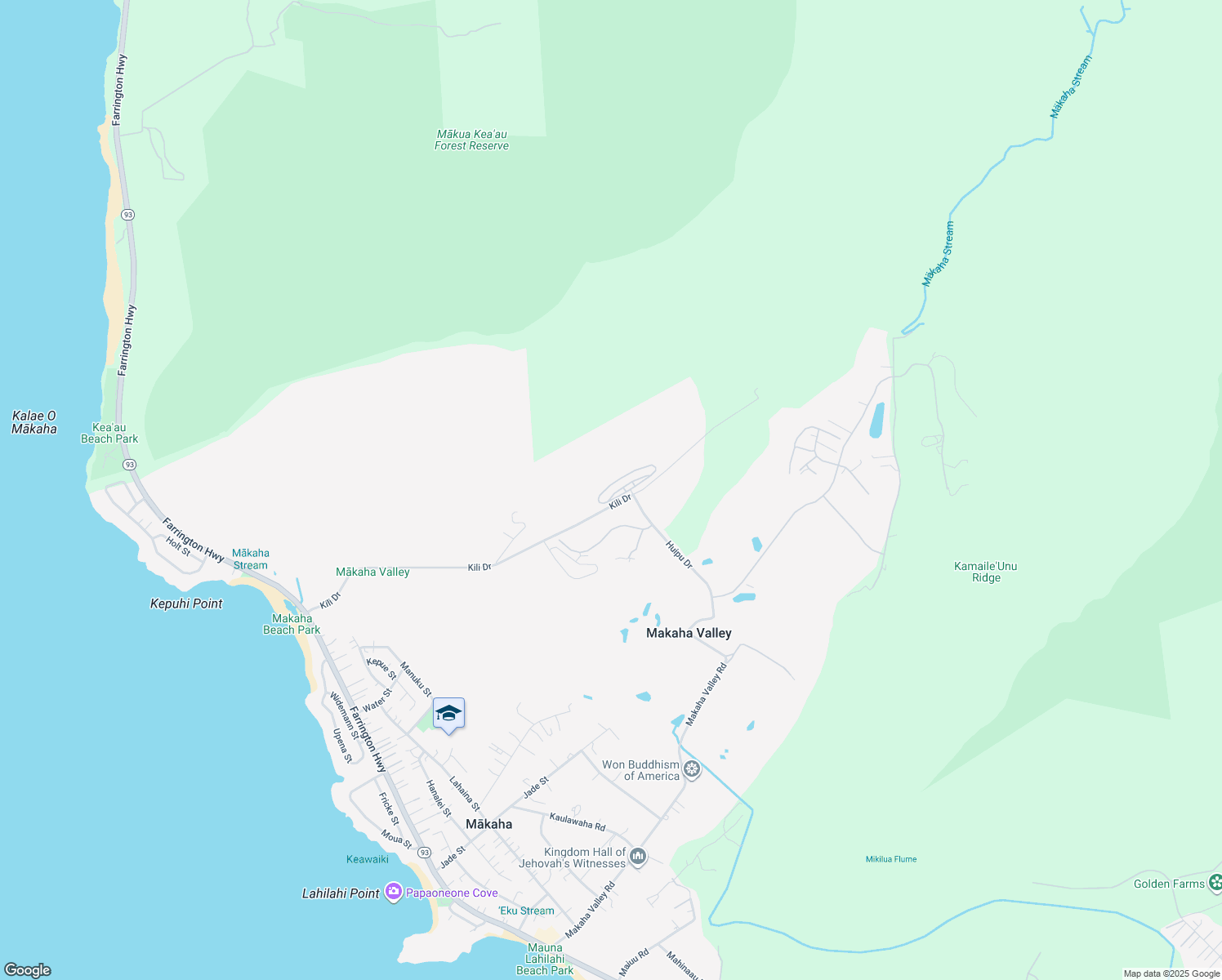 map of restaurants, bars, coffee shops, grocery stores, and more near 84-770 Kili Drive in Waianae