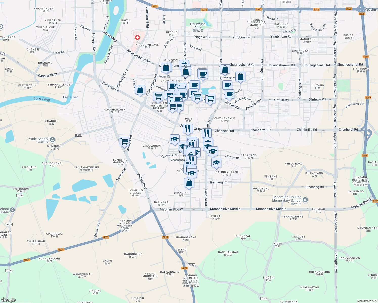 map of restaurants, bars, coffee shops, grocery stores, and more near in Maoming