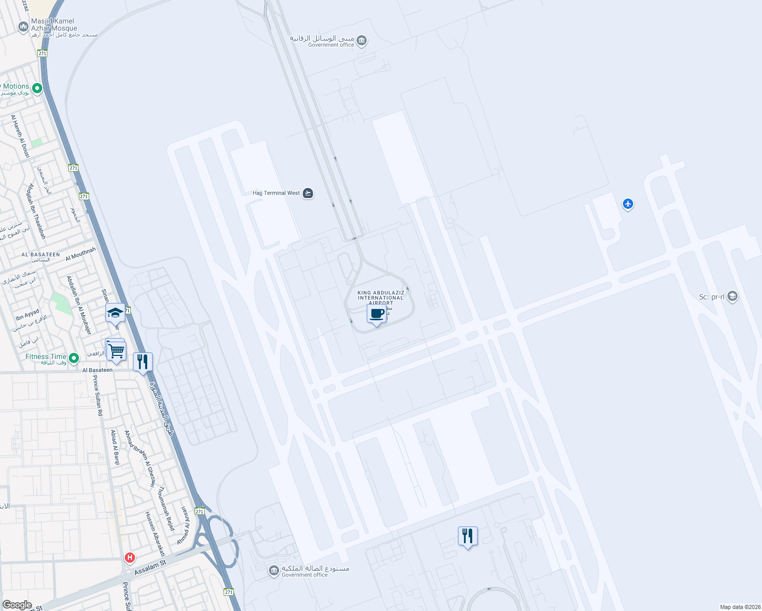 map of restaurants, bars, coffee shops, grocery stores, and more near in Jeddah