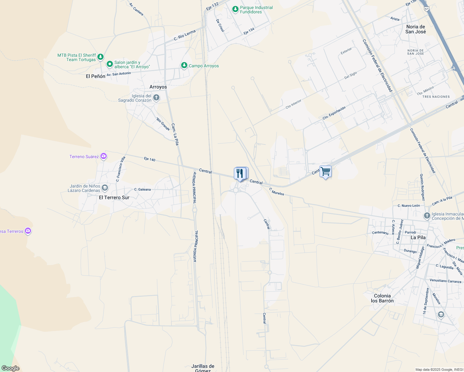 map of restaurants, bars, coffee shops, grocery stores, and more near in San Luis Potosí