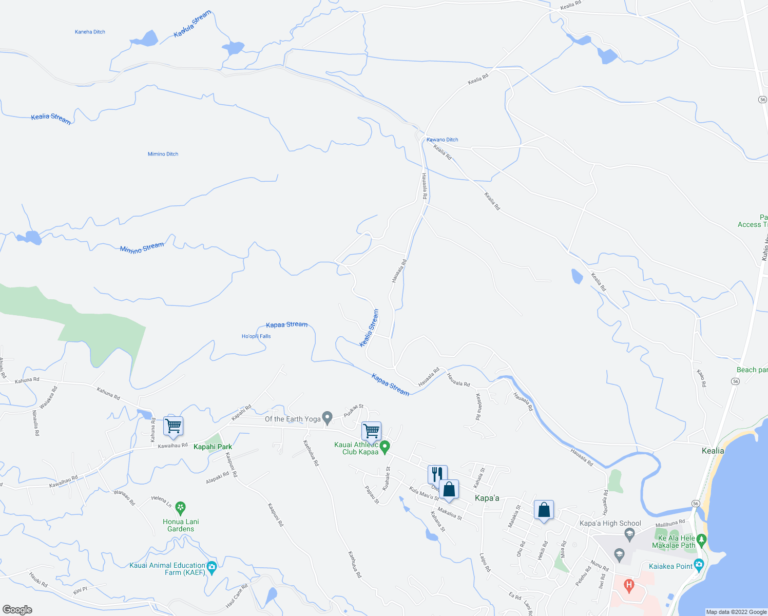 map of restaurants, bars, coffee shops, grocery stores, and more near 6281 Hauaala Road in Kapaʻa