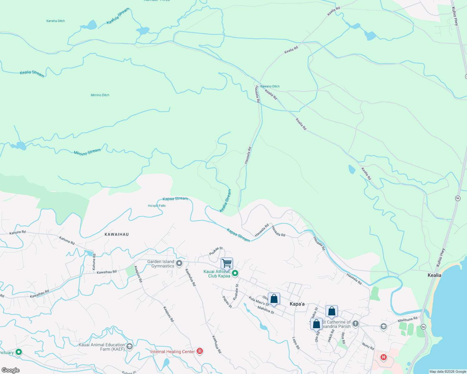 map of restaurants, bars, coffee shops, grocery stores, and more near 6281 Hauaala Road in Kapaʻa