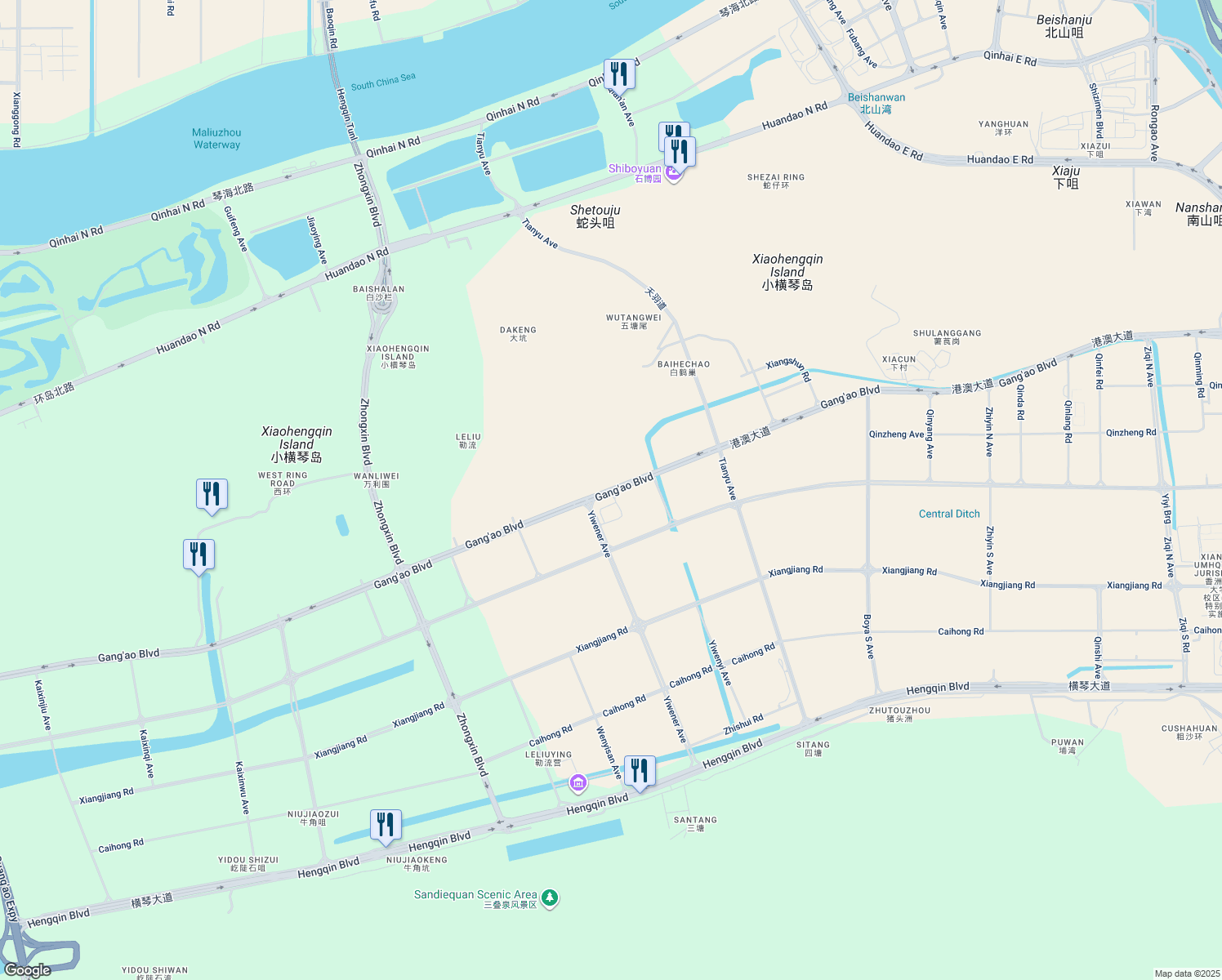 map of restaurants, bars, coffee shops, grocery stores, and more near in Zhuhai