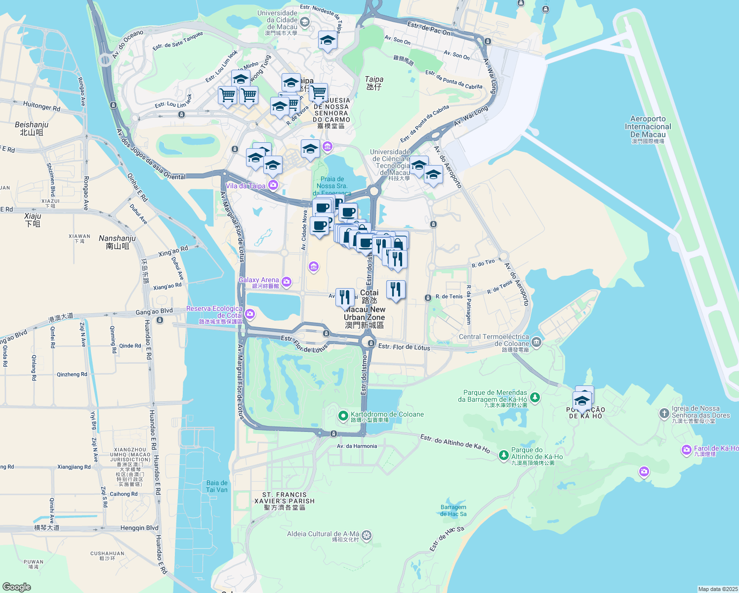 map of restaurants, bars, coffee shops, grocery stores, and more near in Cotai