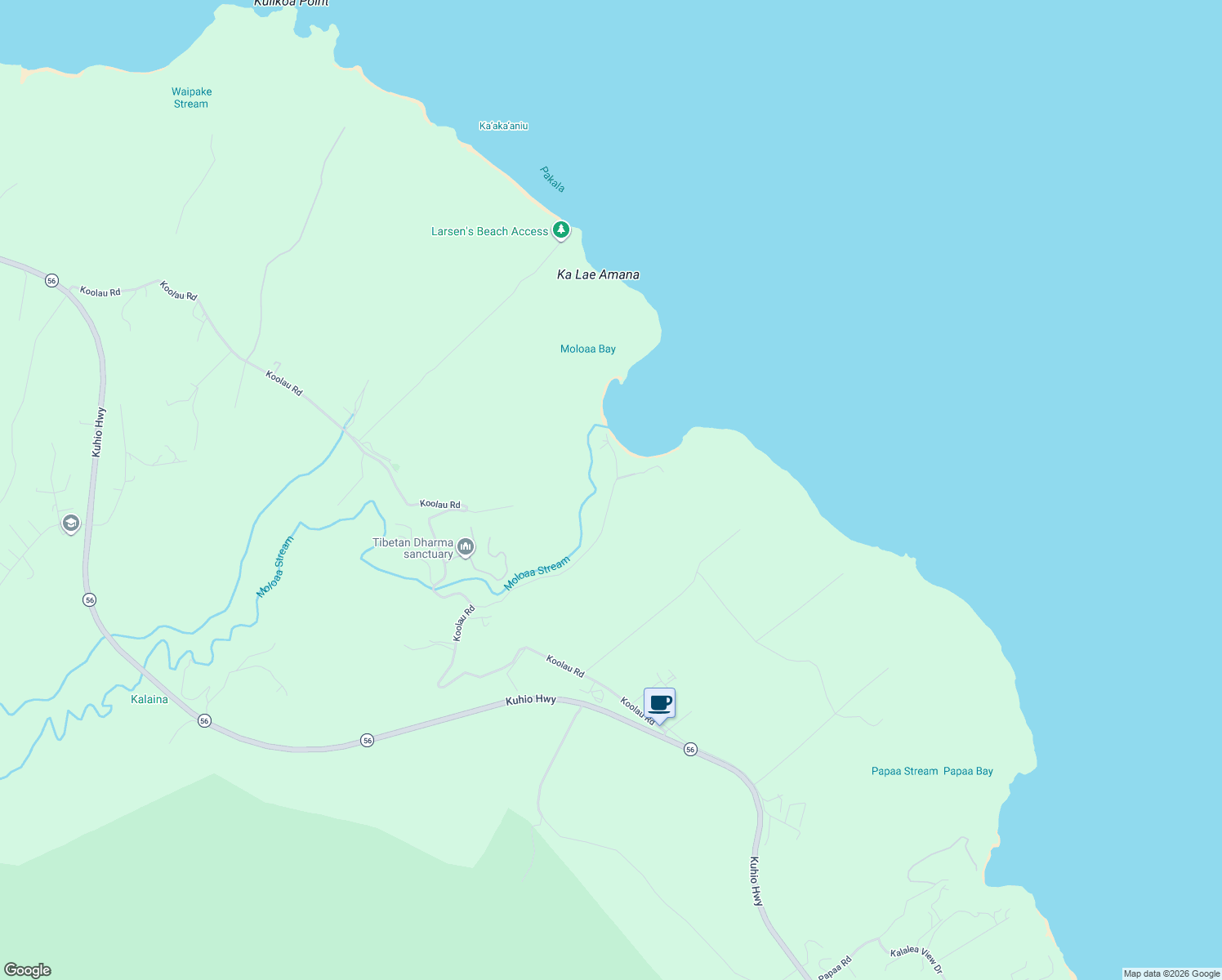 map of restaurants, bars, coffee shops, grocery stores, and more near 3600A Moli Place in Kilauea