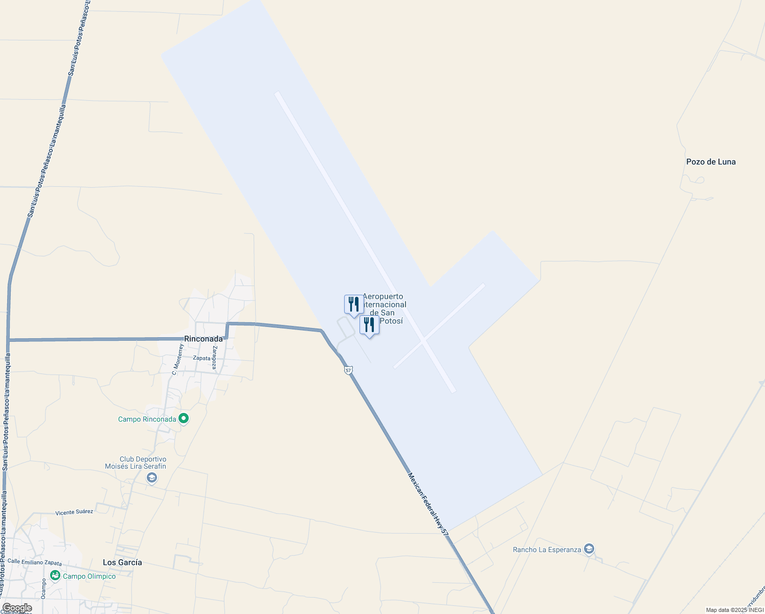 map of restaurants, bars, coffee shops, grocery stores, and more near Carr. a Matehuala Km 9.5 in San Luis Potosí