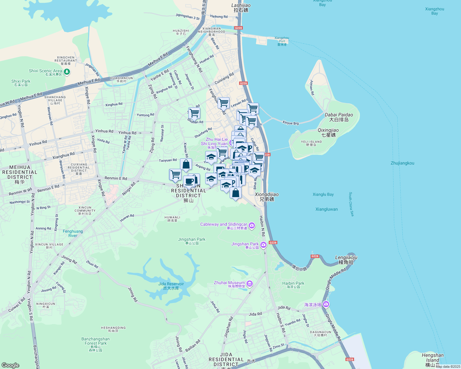 map of restaurants, bars, coffee shops, grocery stores, and more near in Zhuhai