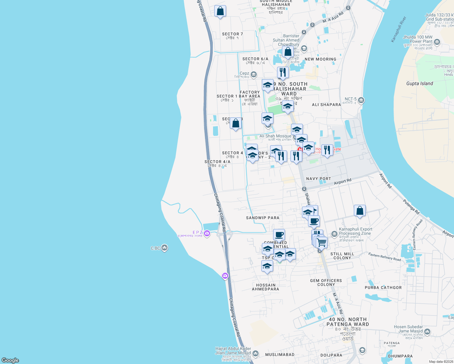 map of restaurants, bars, coffee shops, grocery stores, and more near in Chittagong