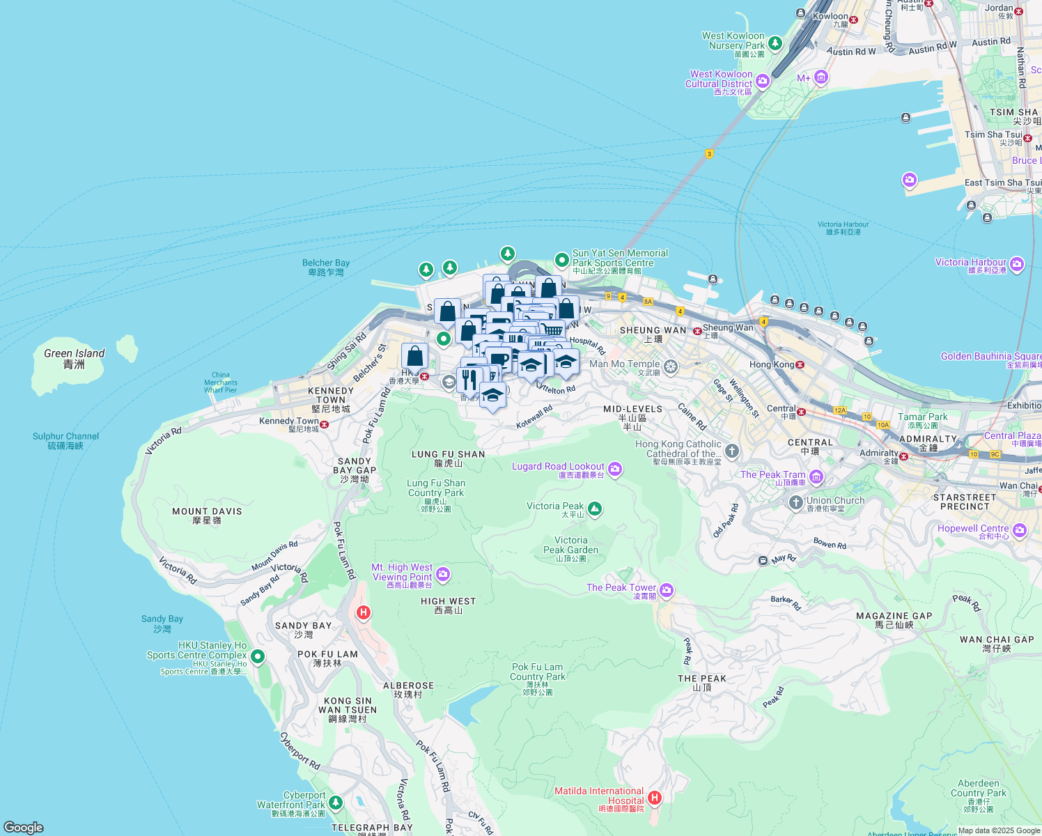 map of restaurants, bars, coffee shops, grocery stores, and more near 42 Kotewall Road in Hong Kong
