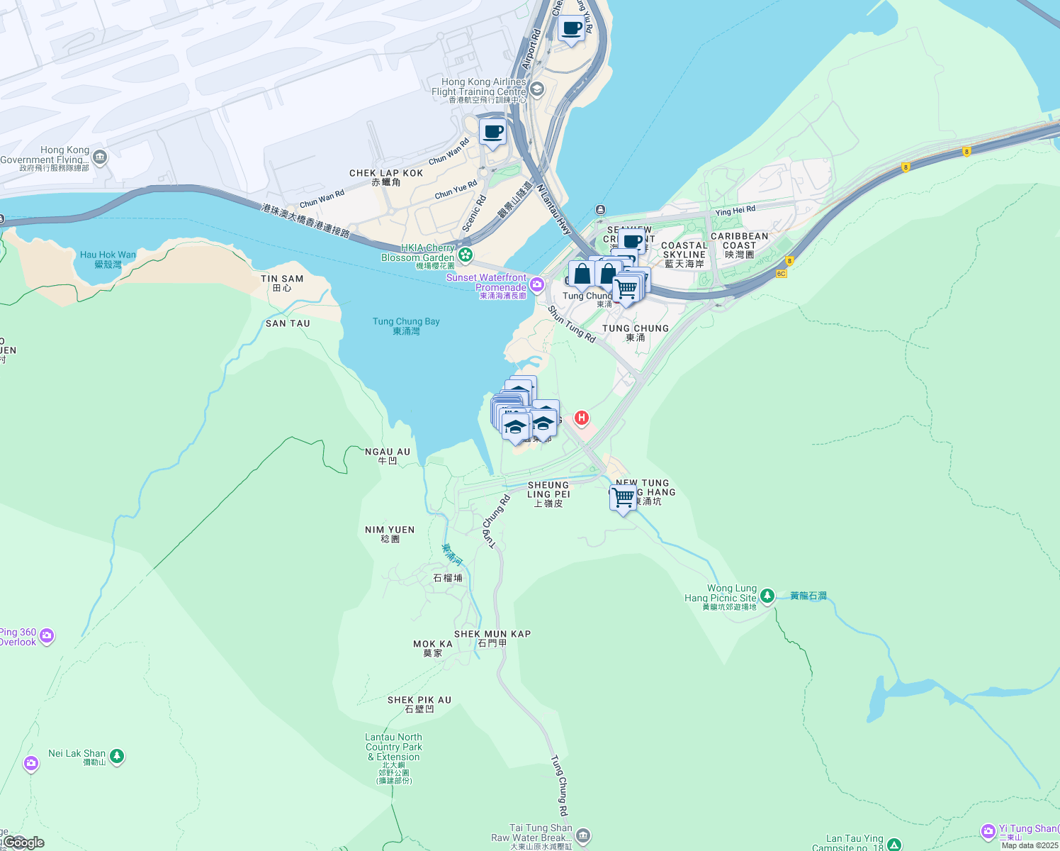 map of restaurants, bars, coffee shops, grocery stores, and more near Yat Tung Estate Bus Terminus in Hong Kong