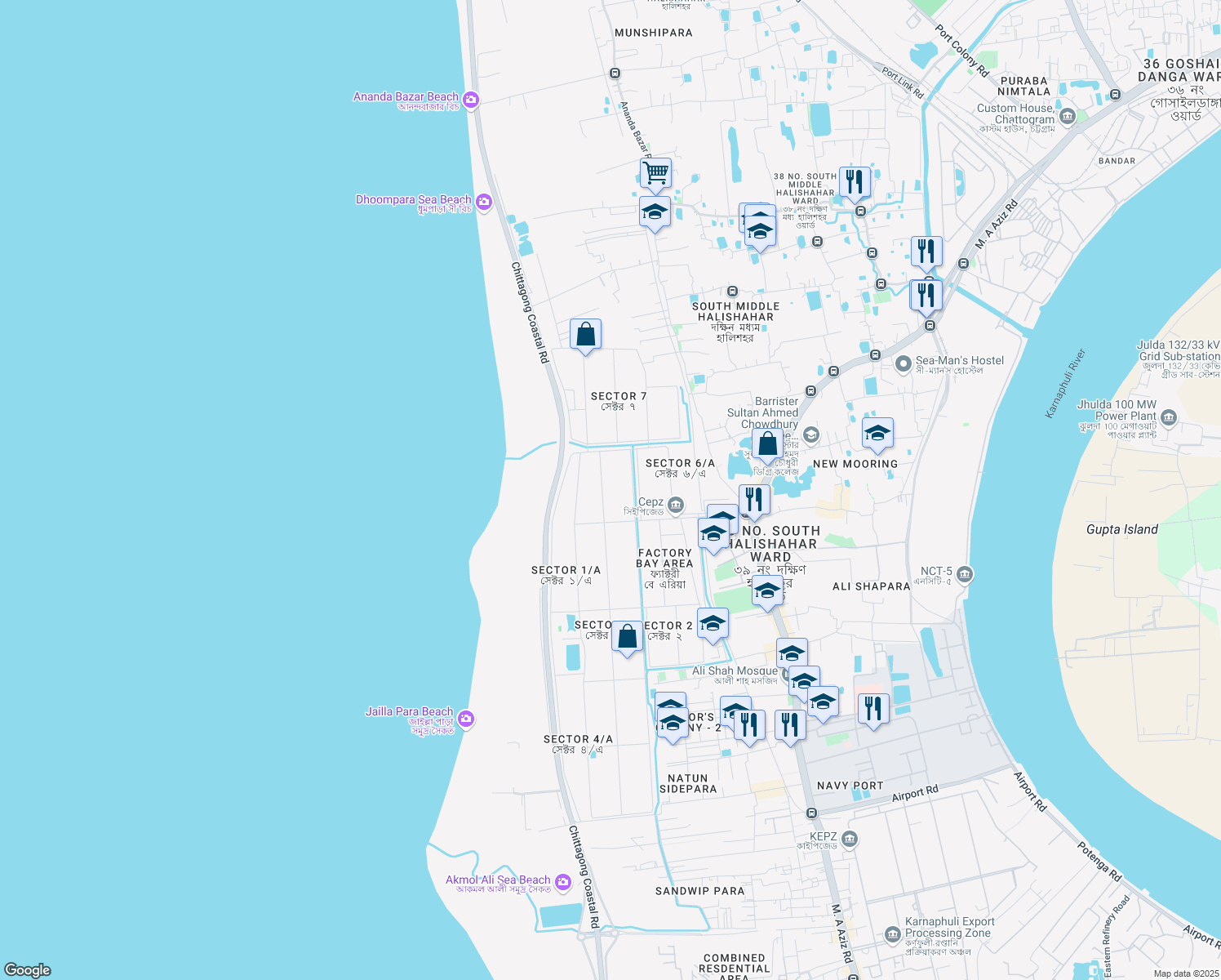 map of restaurants, bars, coffee shops, grocery stores, and more near ananda bazar-4215 in চট্টগ্রাম