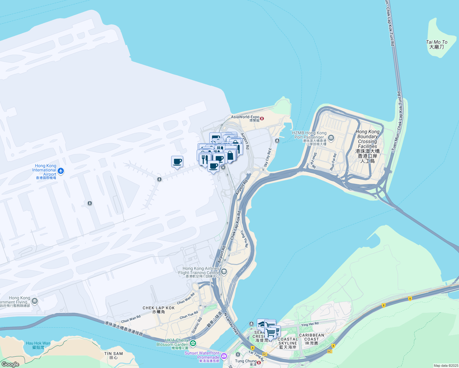 map of restaurants, bars, coffee shops, grocery stores, and more near Yat Tung Estate Bus Terminus in Hong Kong