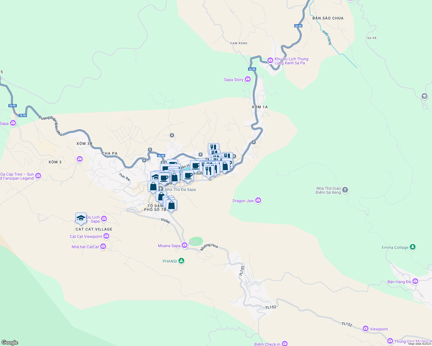 map of restaurants, bars, coffee shops, grocery stores, and more near Lương Đình Của in Sa Pa