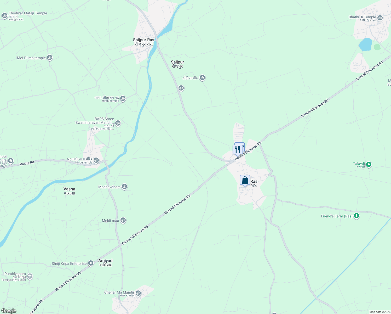 map of restaurants, bars, coffee shops, grocery stores, and more near in Anand
