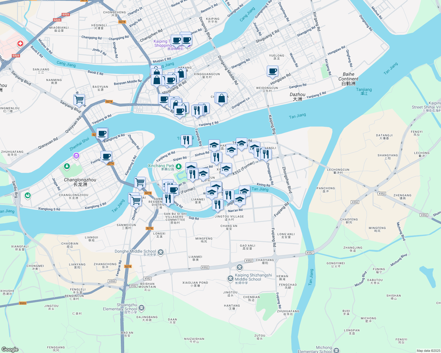 map of restaurants, bars, coffee shops, grocery stores, and more near in Jiangmen