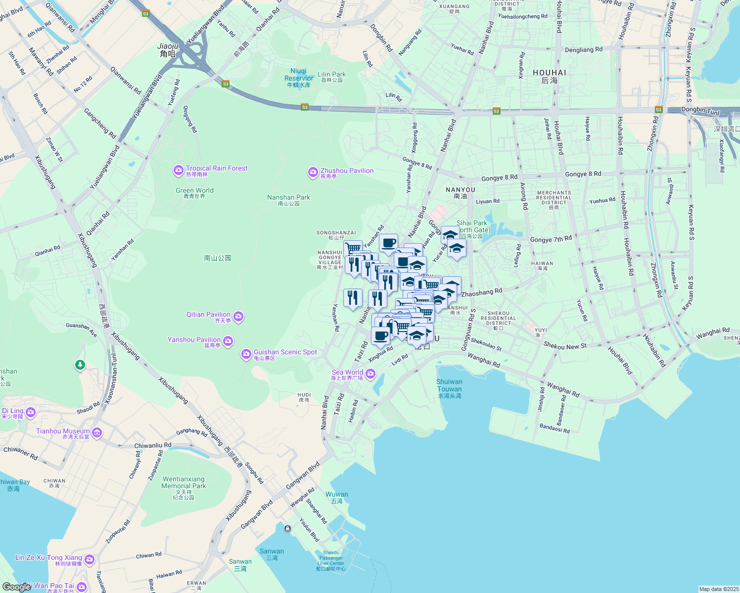 map of restaurants, bars, coffee shops, grocery stores, and more near Nan Hai Da Dao in Shenzhen Shi