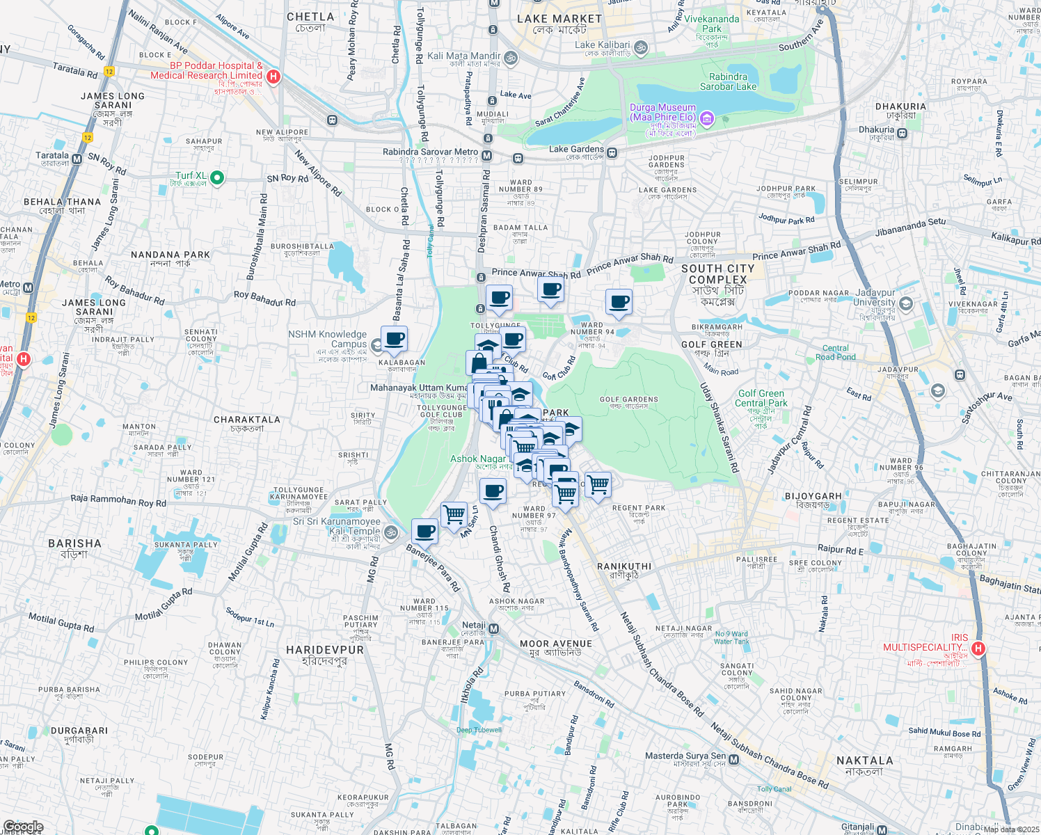 map of restaurants, bars, coffee shops, grocery stores, and more near 20/27 Netaji Subhash Chandra Bose Road in Kolkata