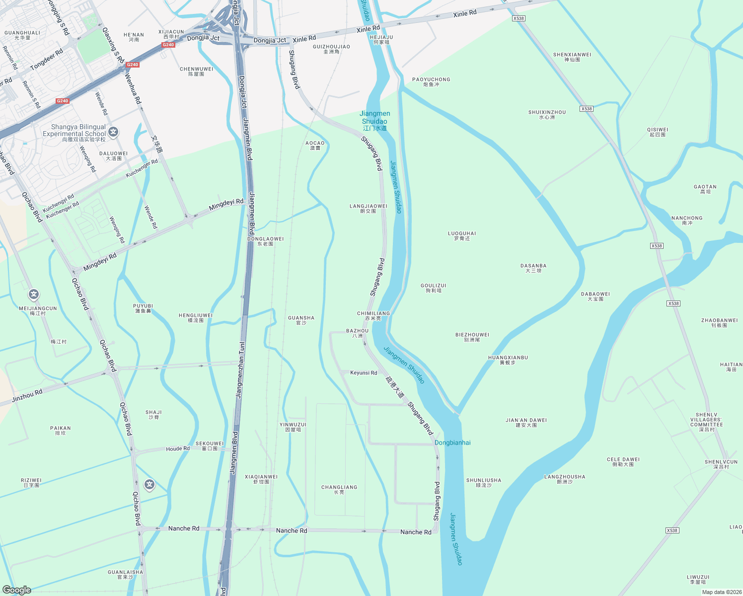 map of restaurants, bars, coffee shops, grocery stores, and more near Shu Gang Da Dao in Jiang Men Shi