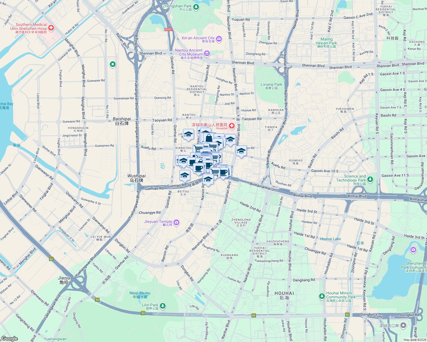 map of restaurants, bars, coffee shops, grocery stores, and more near in Shenzhen