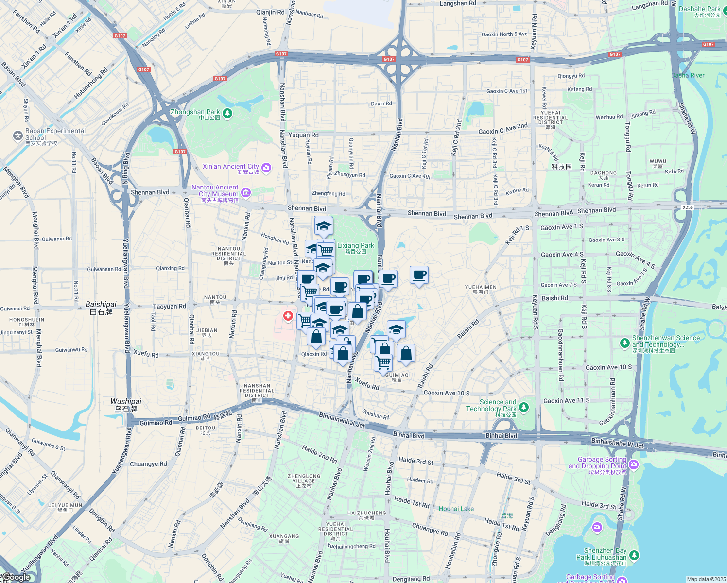 map of restaurants, bars, coffee shops, grocery stores, and more near in Shenzhen