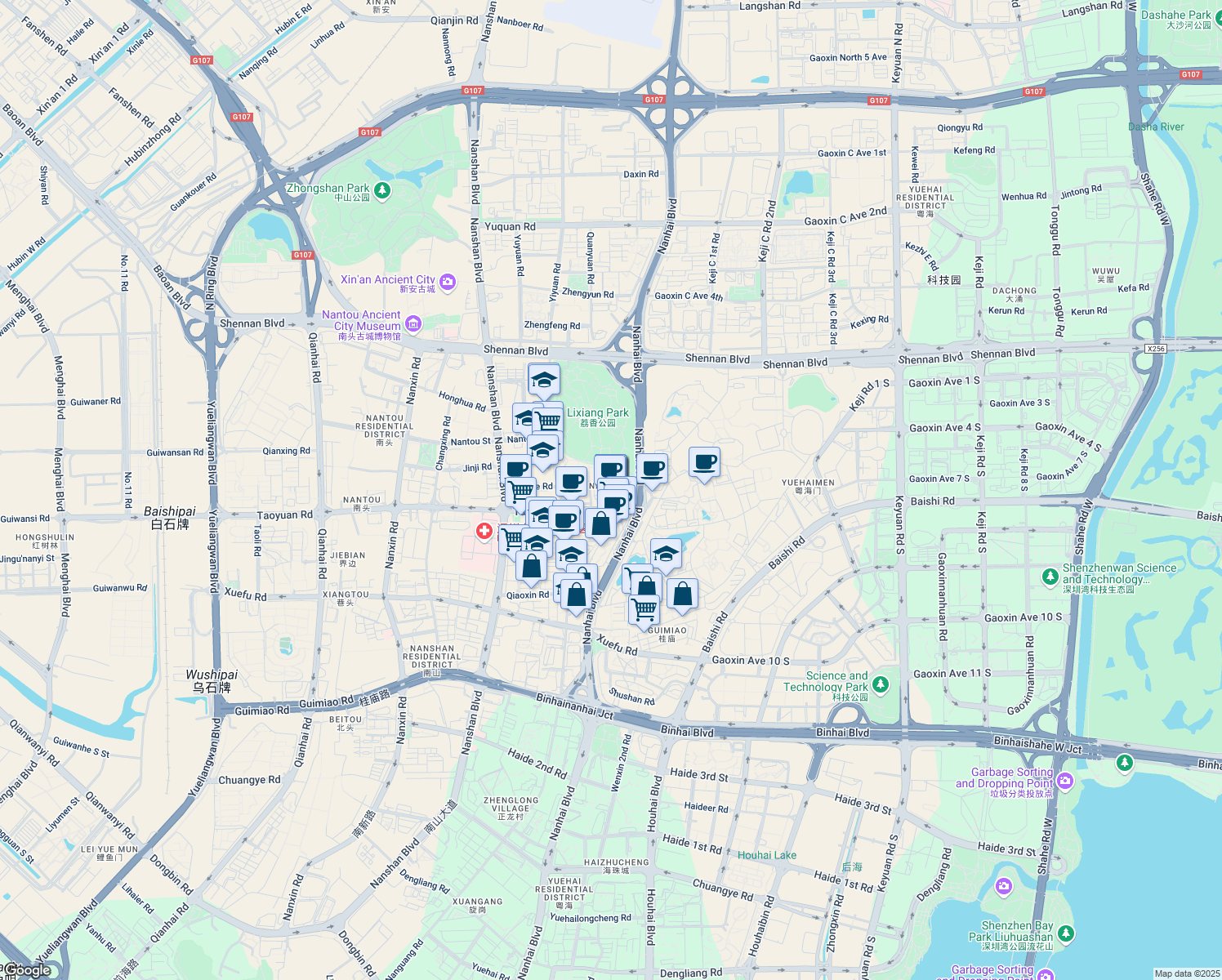 map of restaurants, bars, coffee shops, grocery stores, and more near in Shenzhen
