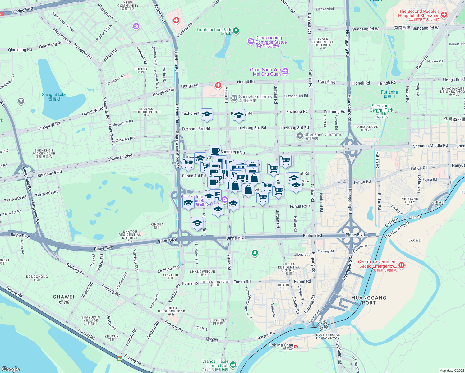 map of restaurants, bars, coffee shops, grocery stores, and more near in Shen Zhen Shi