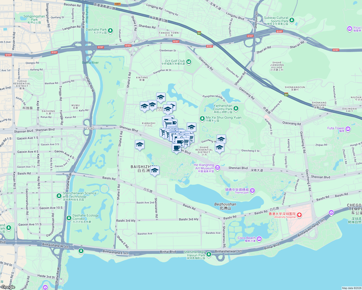 map of restaurants, bars, coffee shops, grocery stores, and more near in 深圳市