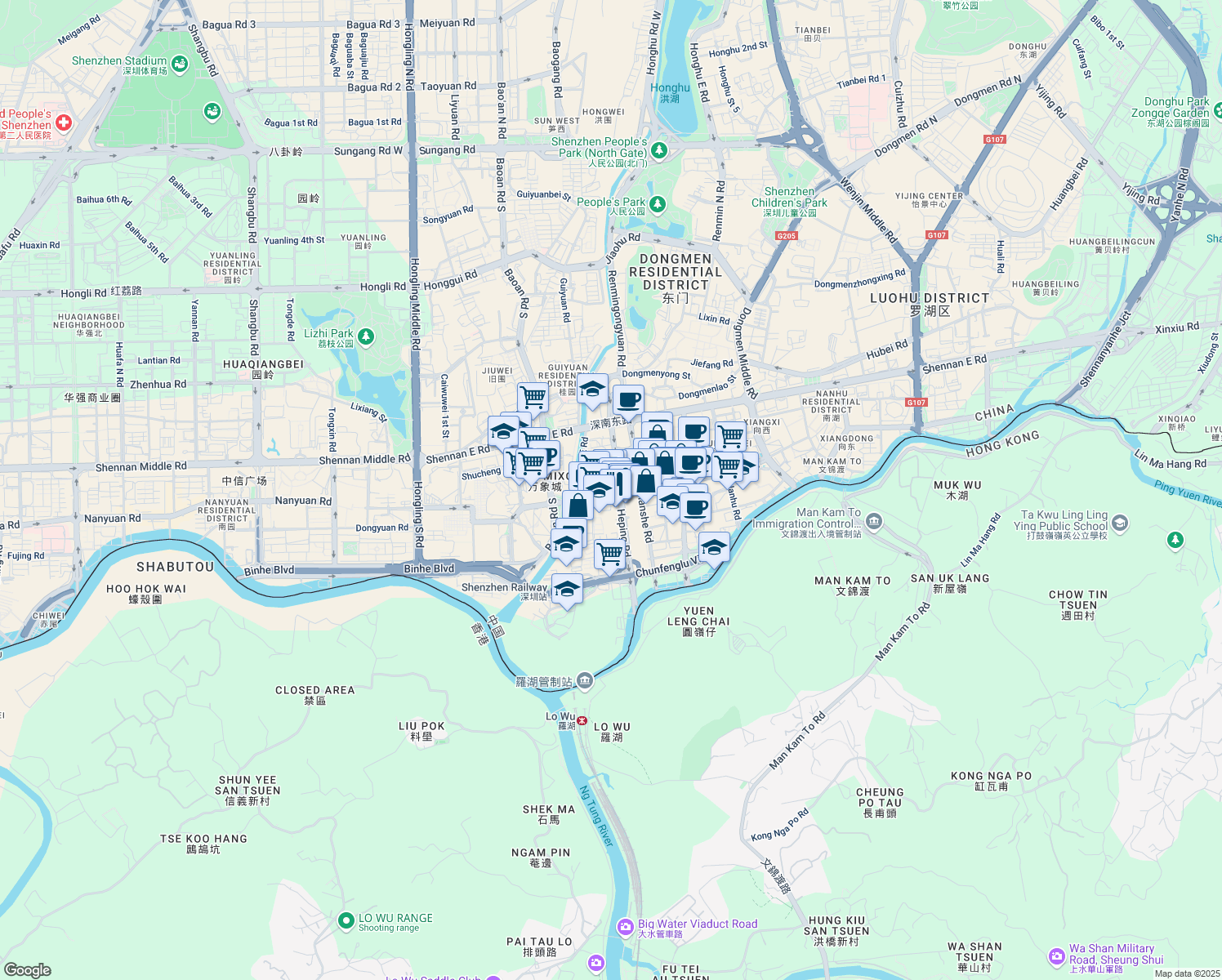 map of restaurants, bars, coffee shops, grocery stores, and more near 4018 Jia Bin Lu in Shen Zhen Shi