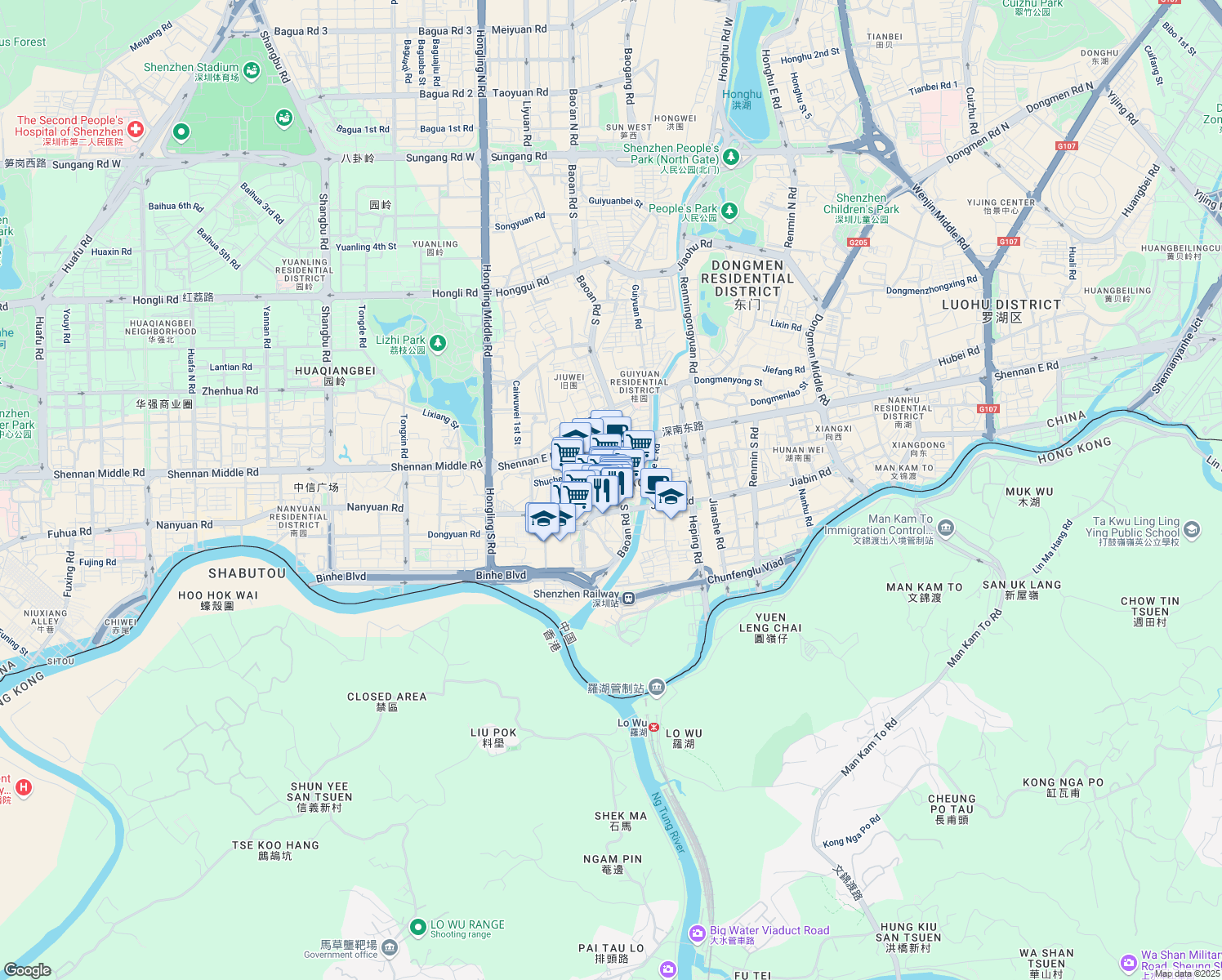 map of restaurants, bars, coffee shops, grocery stores, and more near in Shenzhen